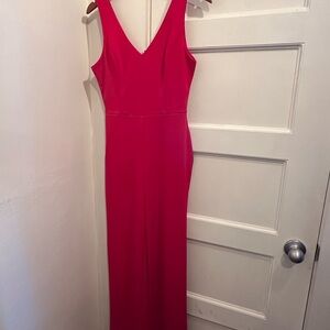 Red V-Neck Sleeveless Sheath Jumpsuit